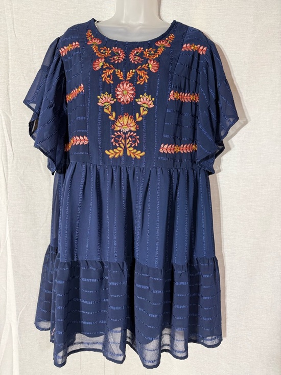 entro Dresses & Skirts - entro Navy Floral Embroidered Tiered Dress Size Large